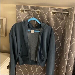 Blue TNA Cropped zip-up sweater